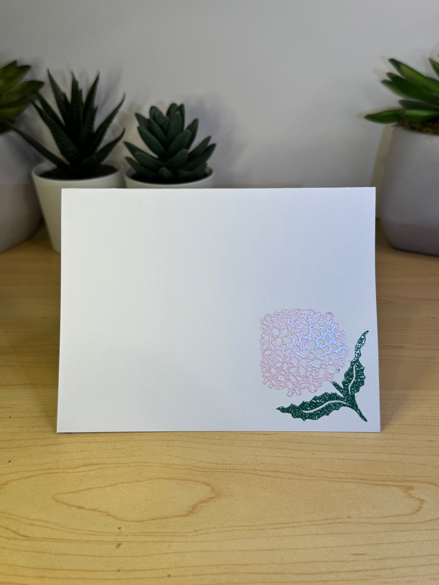 Embossed Greeting Card - Pink Hydrangea