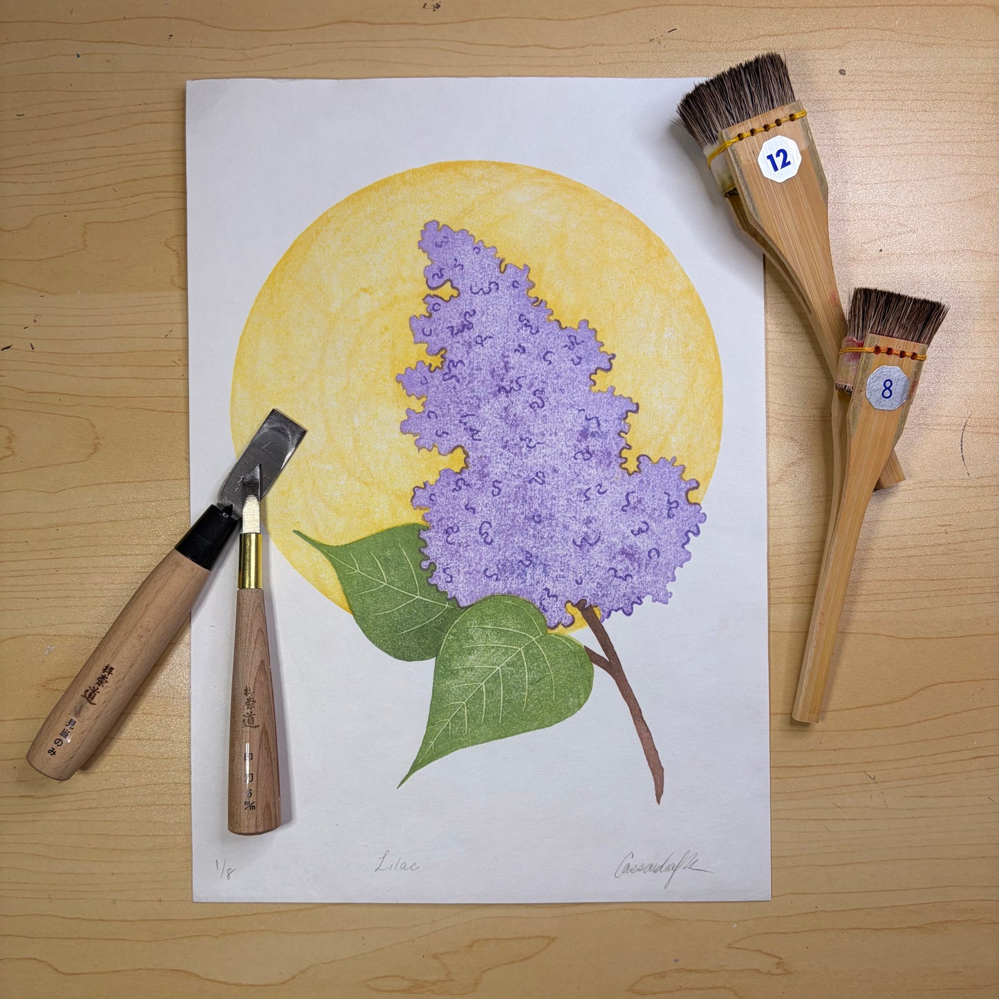 Lilac - Traditional Mokuhanga Print (Size A4)